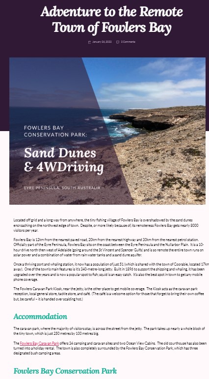 copywriting portfolio image for travel blog